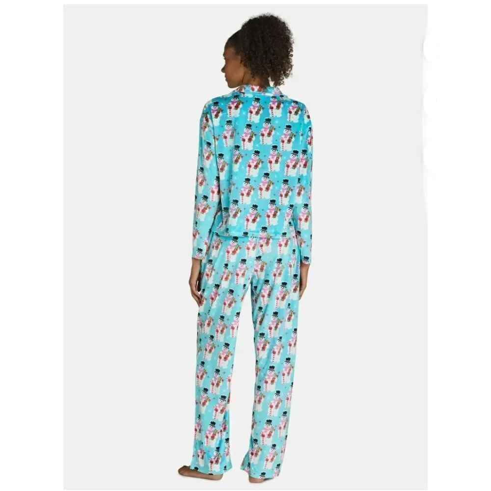 Velour Notch Collar Pajama Top & Pants Lounge Sleep 2, 2-Piece Sets Size L